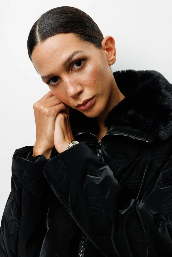 EKOL Yakası Kürklü Desenli Şişme Mont 6619 - Siyah