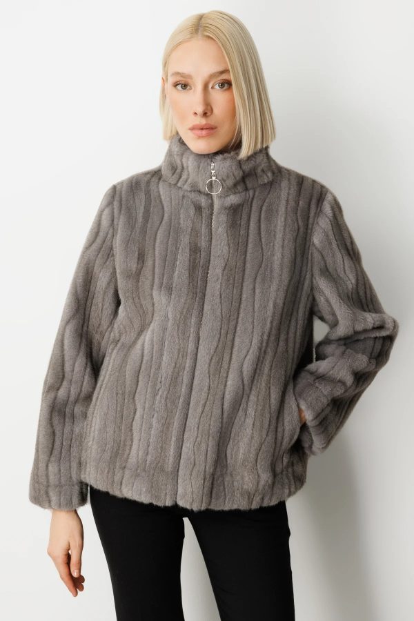 EKOL Çizgili Peluş Mont 8009