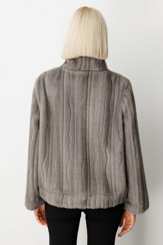 EKOL Çizgili Peluş Mont 8009 - ANTRASİT