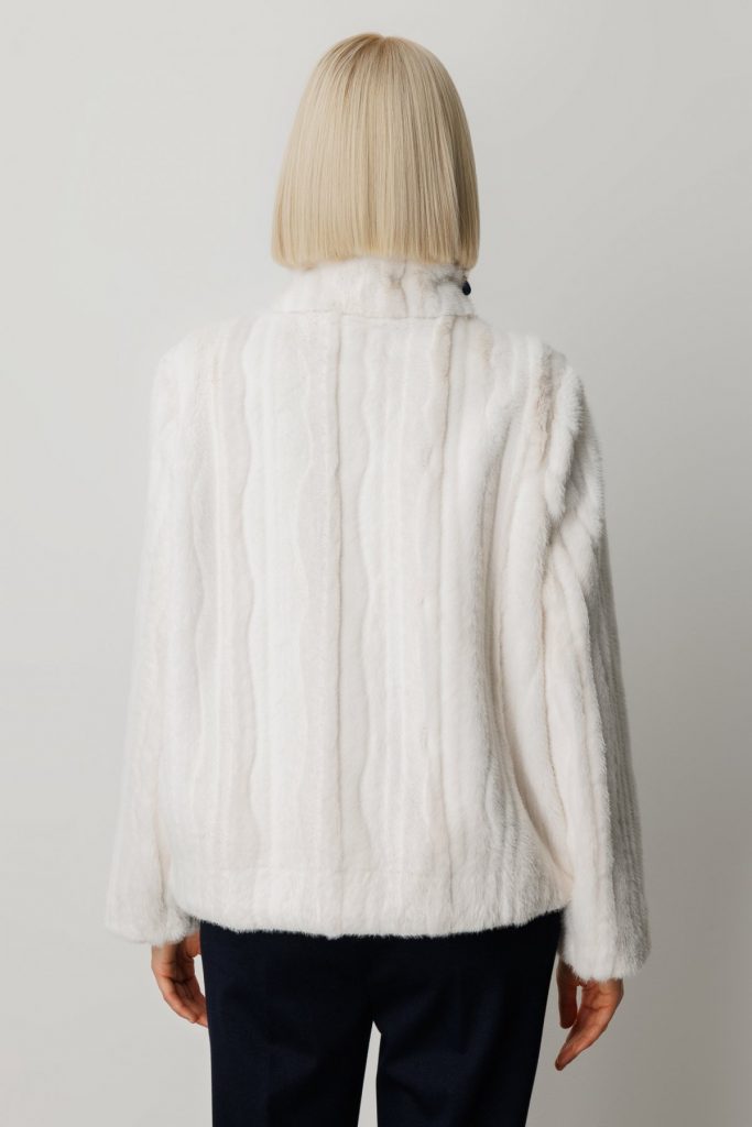 EKOL Çizgili Peluş Mont 8009 - EKRU