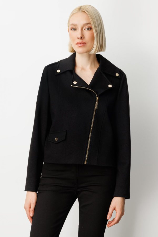 EKOL Kadın Simli Kumaş Süs Kapak Cepli Mont  8013