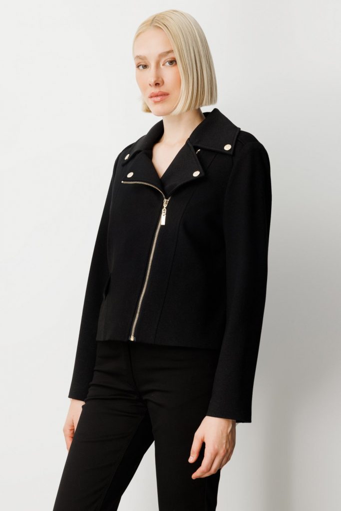 EKOL Kadın Simli Kumaş Süs Kapak Cepli Mont  8013