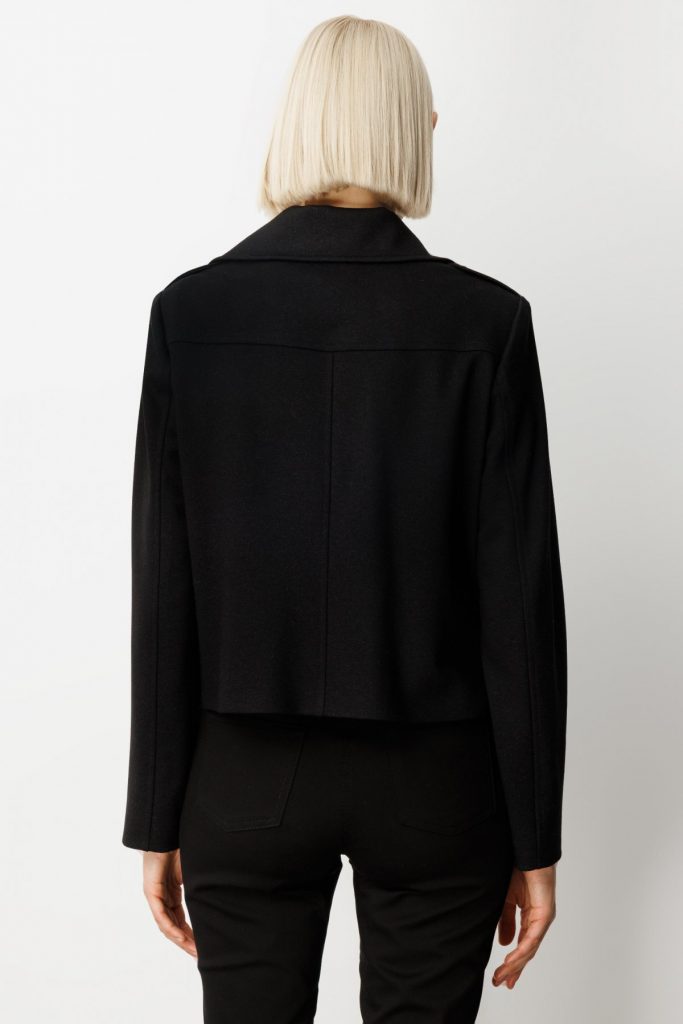 EKOL Kadın Simli Kumaş Süs Kapak Cepli Mont  8013 - Siyah