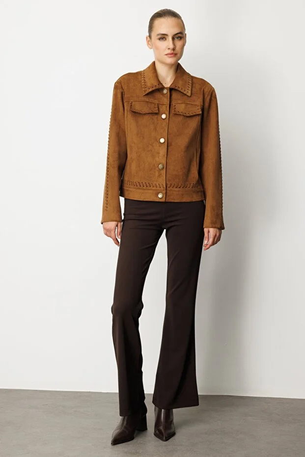 EKOL Çıtçıtlı Süet Mont 8015 - taba