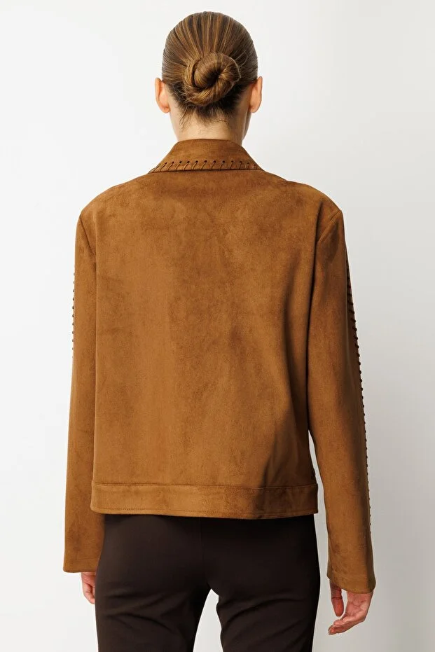 EKOL Çıtçıtlı Süet Mont 8015 - taba