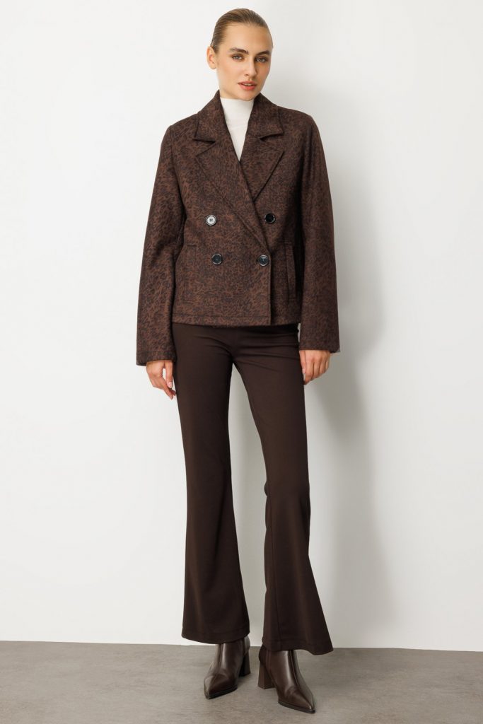 EKOL Kruvaze Yaka Desenli Mont 8021-26k - Siyah