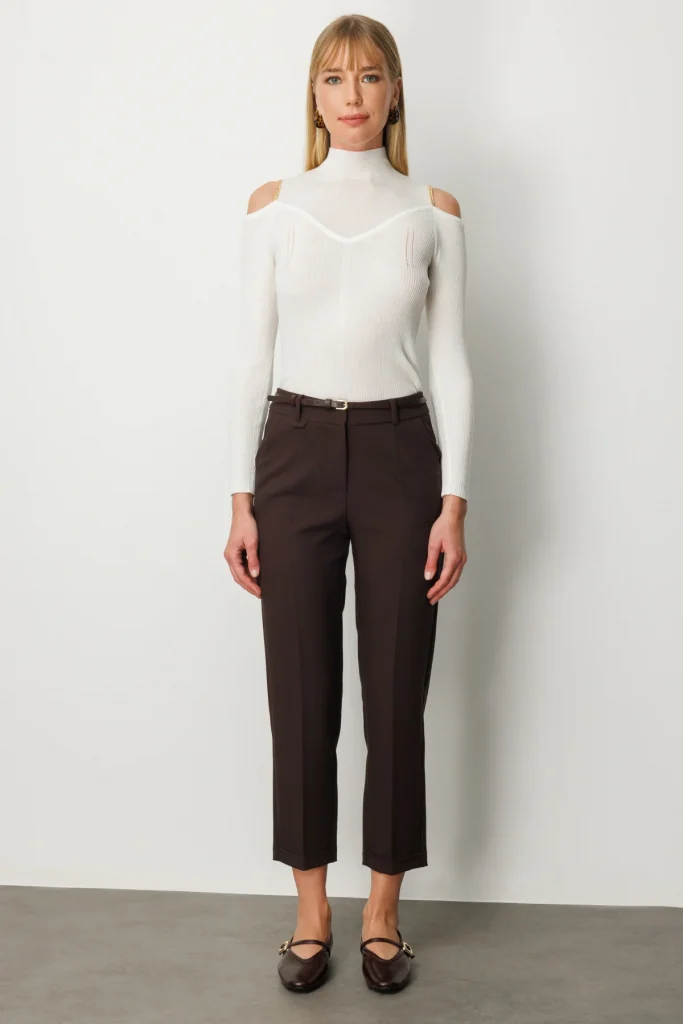 EKOL Duble Paça Kemerli Pantolon 1003 - kahve