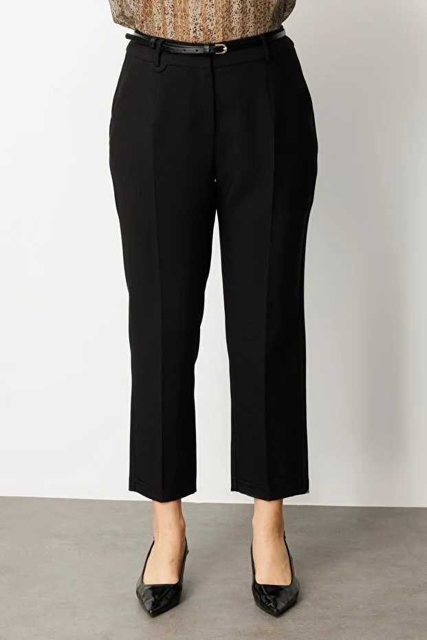 EKOL Beli Kemerli Bol Paça Pantolon 1005 - Siyah