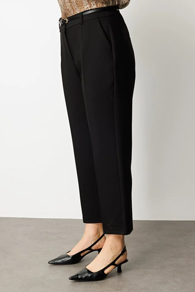 EKOL Beli Kemerli Bol Paça Pantolon 1005 - Siyah