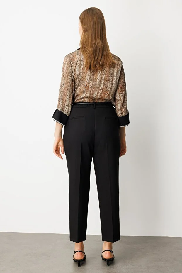 EKOL Beli Kemerli Bol Paça Pantolon 1005 - Siyah