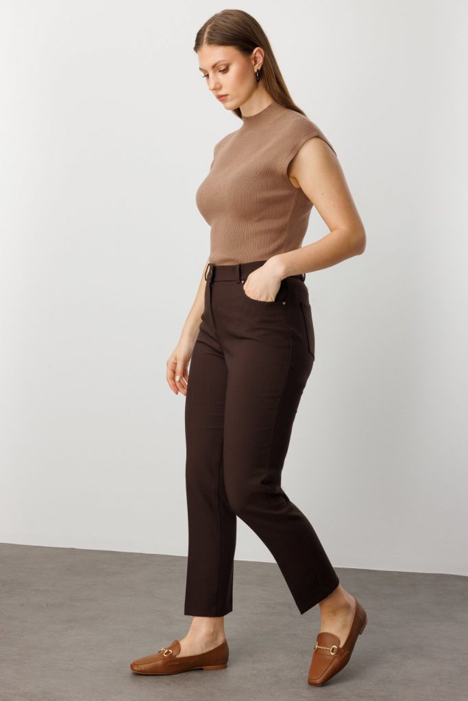 EKOL Dar Paça Büyük Beden Pantolon1009 - kahve