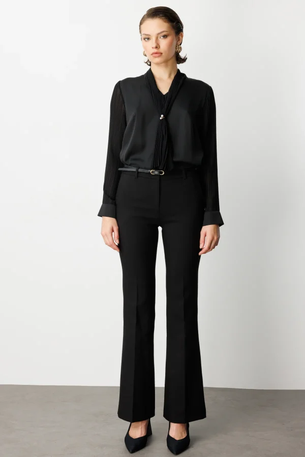 EKOL Beli Kemerli İspanyol Paça Pantolon 1011