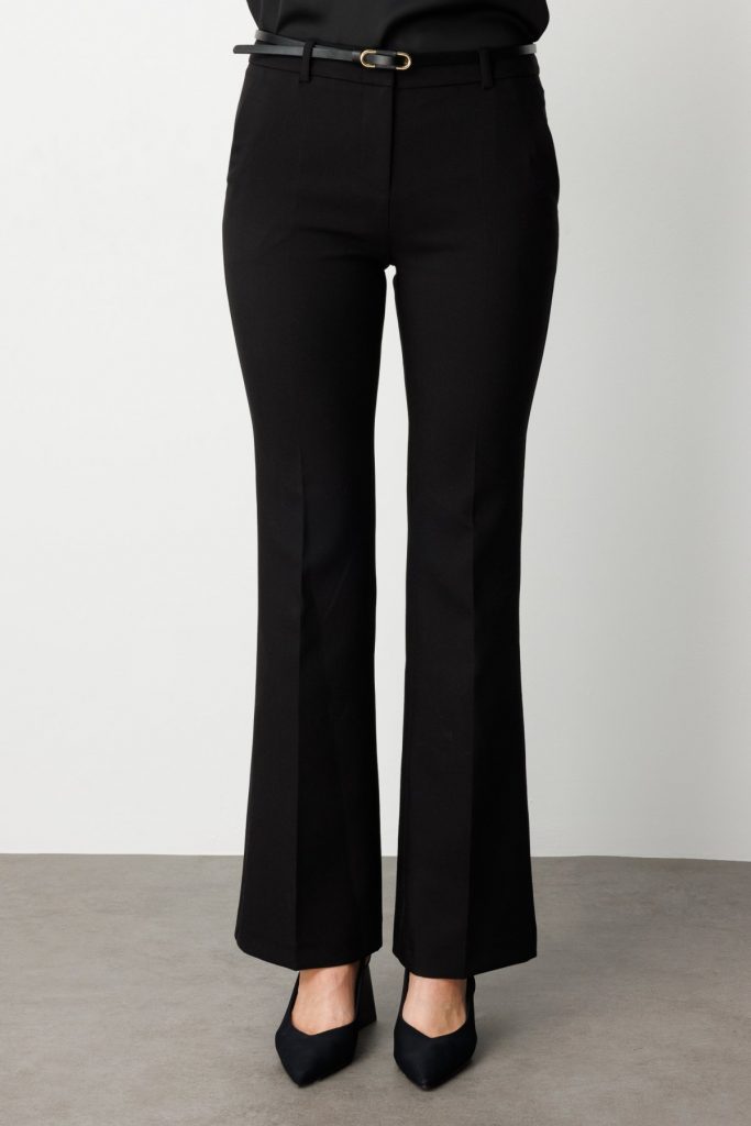 EKOL Beli Kemerli İspanyol Paça Pantolon 1011 - Siyah