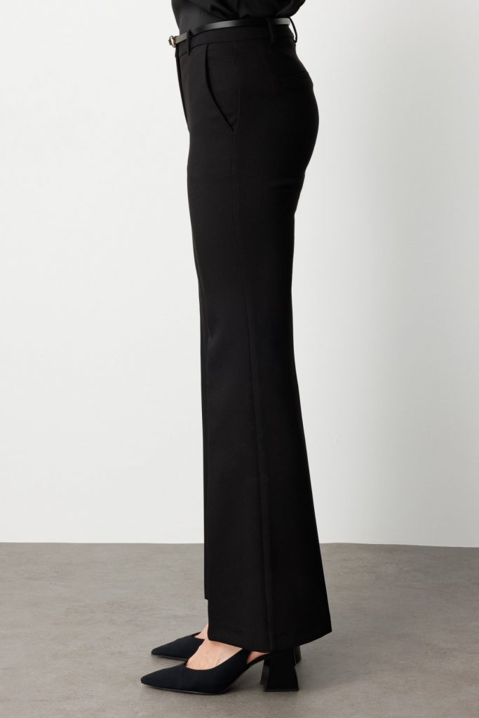 EKOL Beli Kemerli İspanyol Paça Pantolon 1011 - Siyah