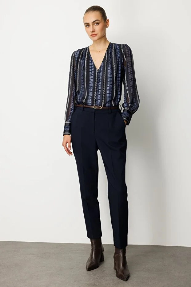 EKOL Beli Kemerli Dar Paça Pantolon 1013 - Lacivert