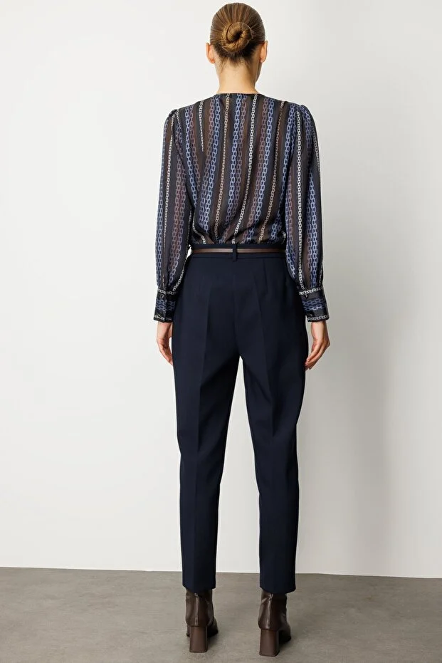 EKOL Beli Kemerli Dar Paça Pantolon 1013 - Lacivert