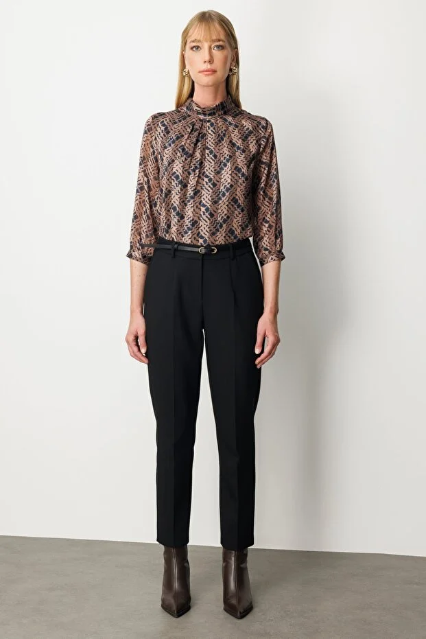 EKOL Beli Kemerli Dar Paça Pantolon 1013 - Siyah