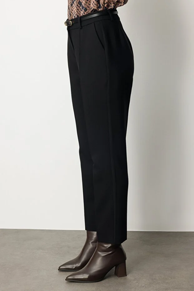 EKOL Beli Kemerli Dar Paça Pantolon 1013 - Siyah