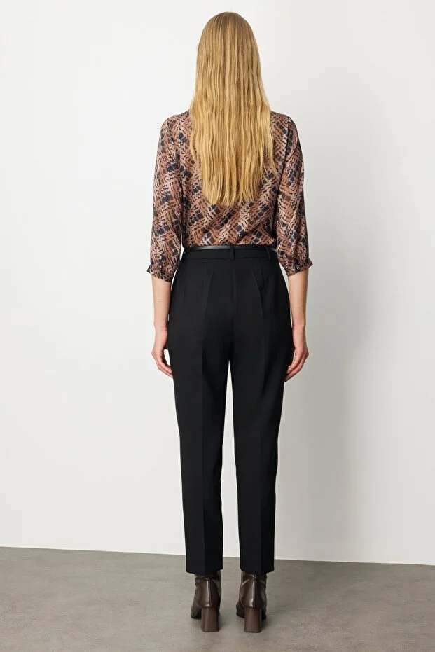 EKOL Beli Kemerli Dar Paça Pantolon 1013 - Siyah