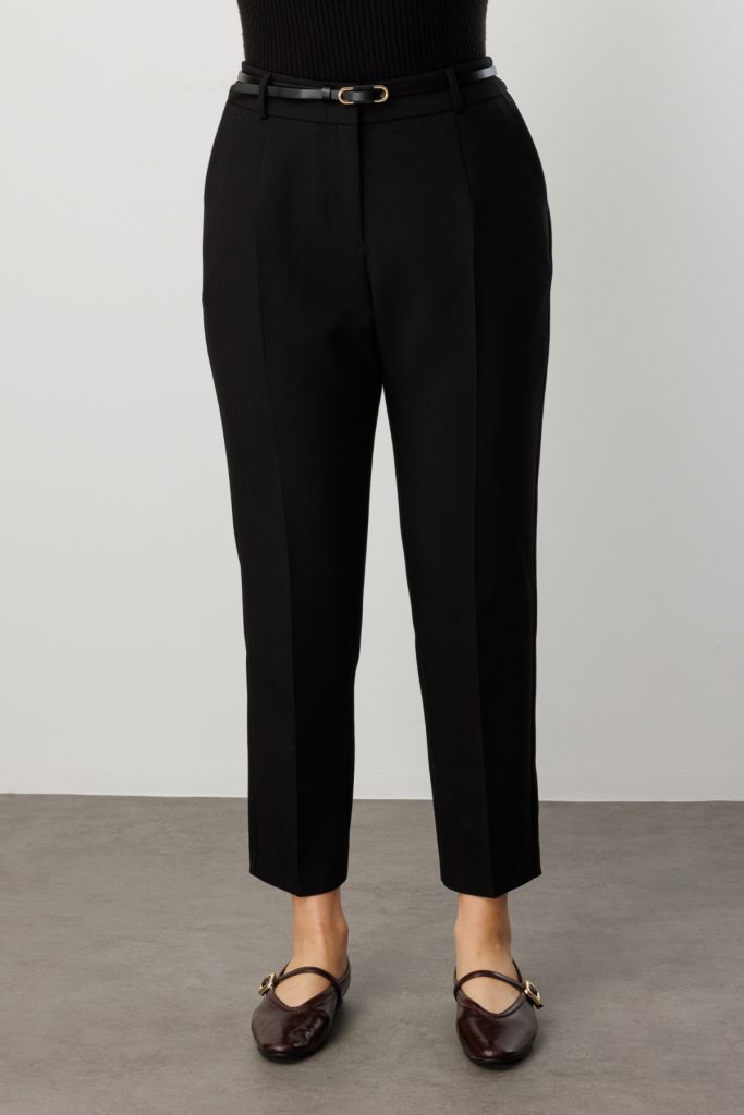 EKOL Beli Kemerli Dar Paça Pantolon 1015 - Siyah