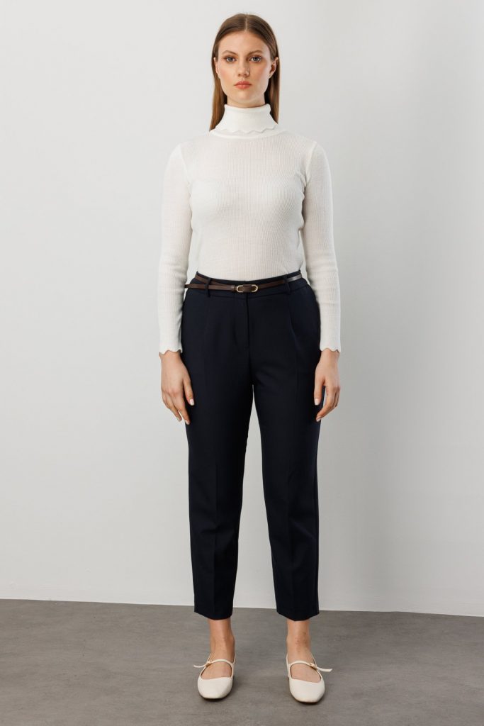 EKOL Beli Kemerli Dar Paça Pantolon 1015 - Lacivert