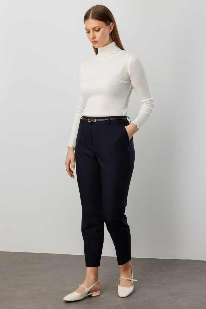 EKOL Beli Kemerli Dar Paça Pantolon 1015 - Lacivert