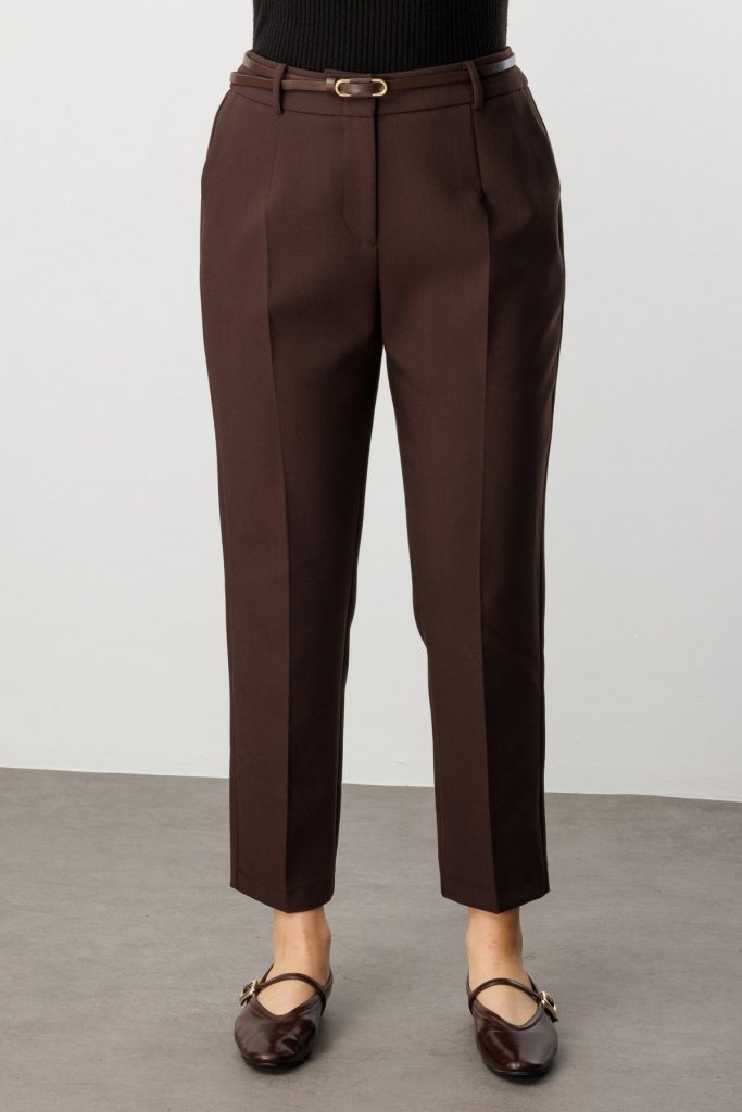 EKOL Beli Kemerli Dar Paça Pantolon 1015 - kahve