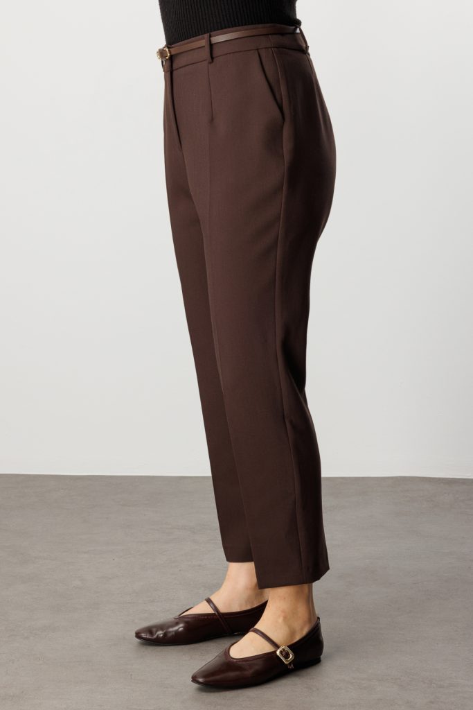 EKOL Beli Kemerli Dar Paça Pantolon 1015 - kahve