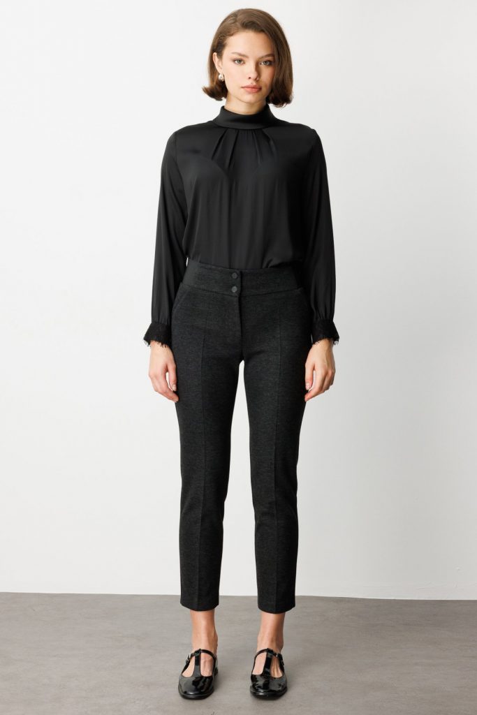 EKOL Çift Düğmeli Dar Paça Pantolon 1017 - Siyah