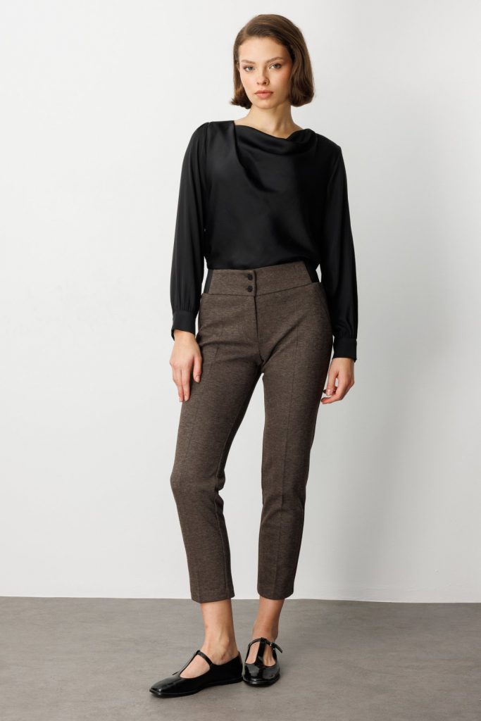 EKOL Çift Düğmeli Dar Paça Pantolon 1017 - kahve