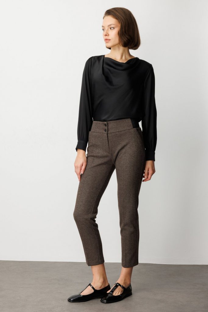 EKOL Çift Düğmeli Dar Paça Pantolon 1017 - kahve