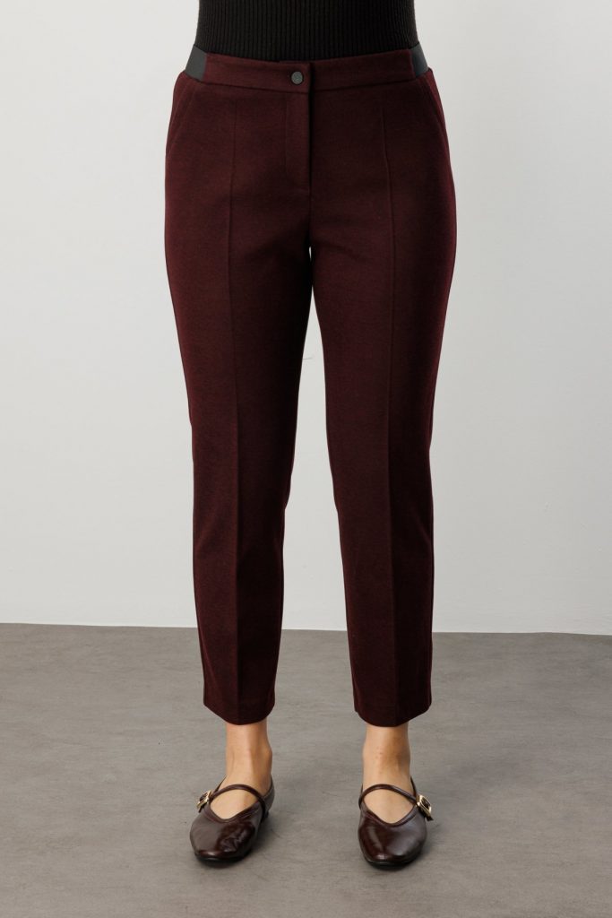 EKOL Beli Kalın Lastikli Dar Paça Pantolon 1019 - bordo
