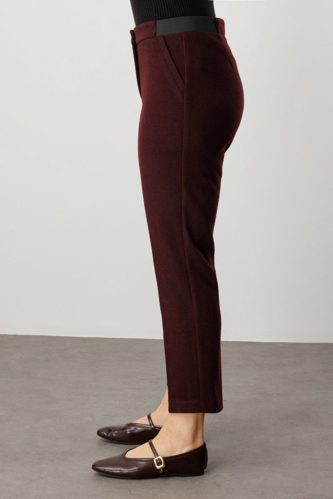 EKOL Beli Kalın Lastikli Dar Paça Pantolon 1019 - bordo