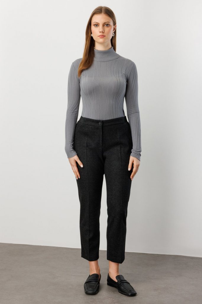 EKOL Beli Kalın Lastikli Dar Paça Pantolon 1019 - Siyah