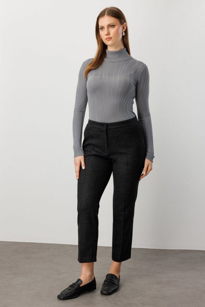 EKOL Beli Kalın Lastikli Dar Paça Pantolon 1019 - Siyah