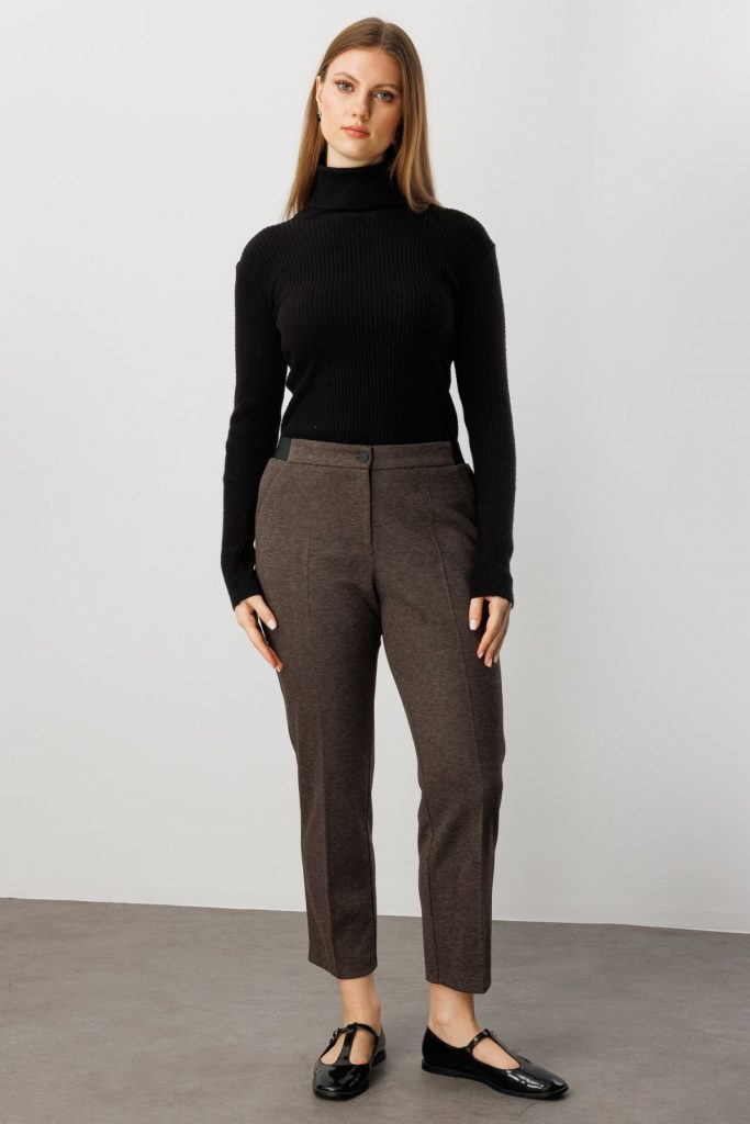 EKOL Beli Kalın Lastikli Dar Paça Pantolon 1019 - kahve