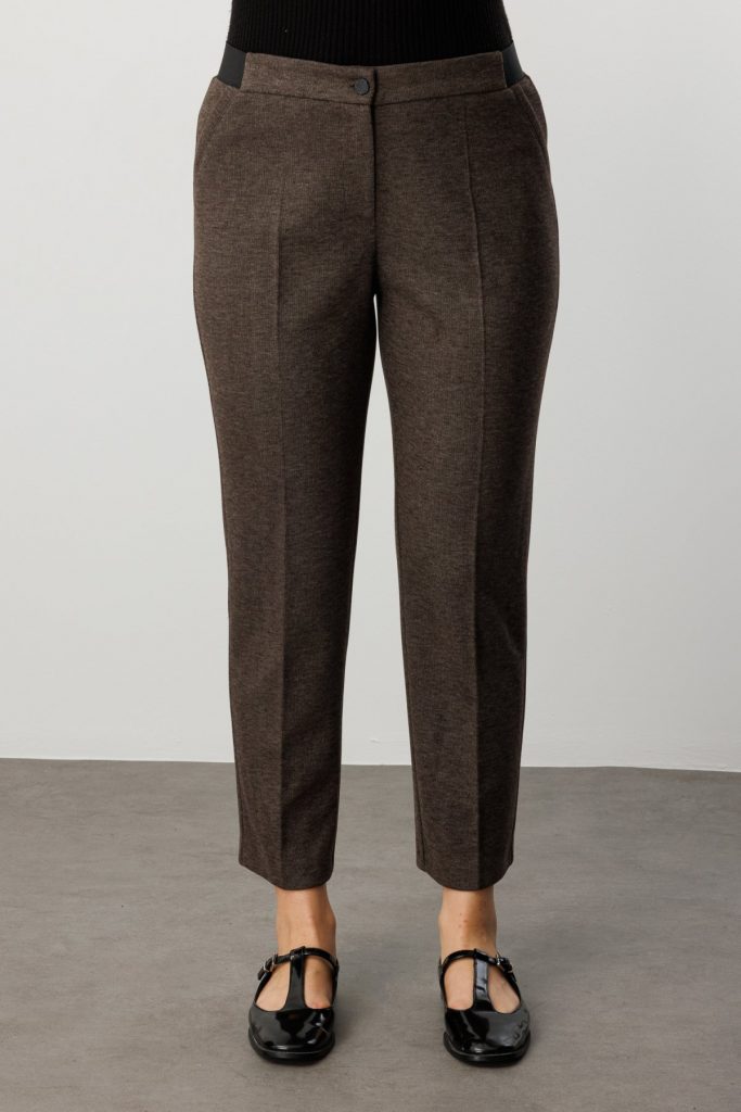 EKOL Beli Kalın Lastikli Dar Paça Pantolon 1019 - kahve