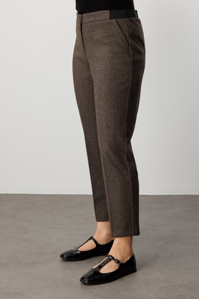 EKOL Beli Kalın Lastikli Dar Paça Pantolon 1019 - kahve