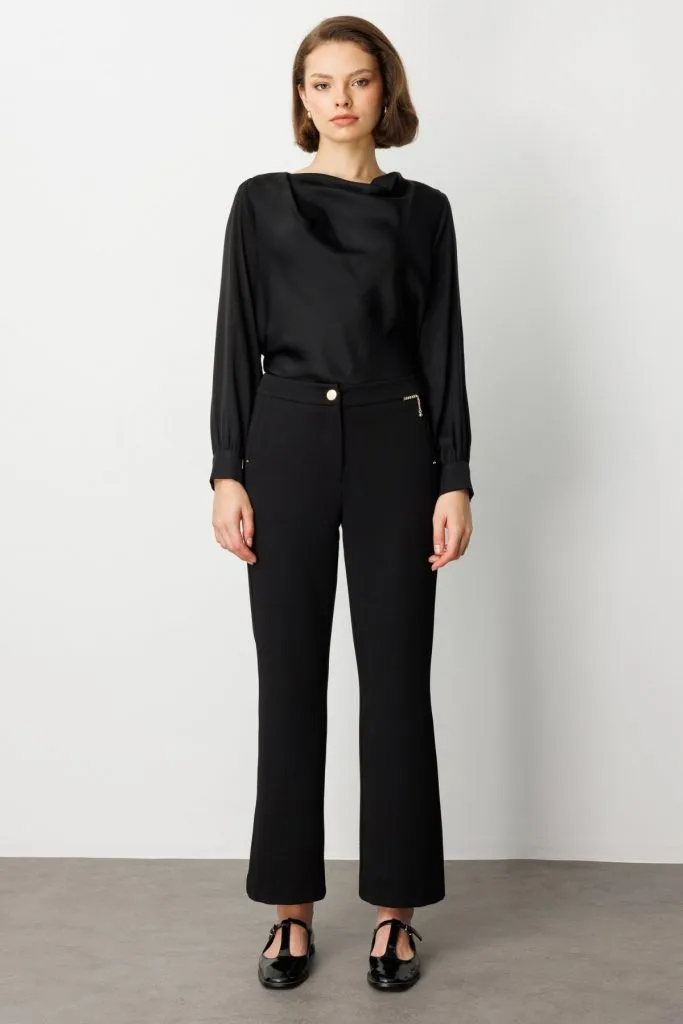 EKOL Zincir Aksesuarlı Bol Paça Pantolon 1021