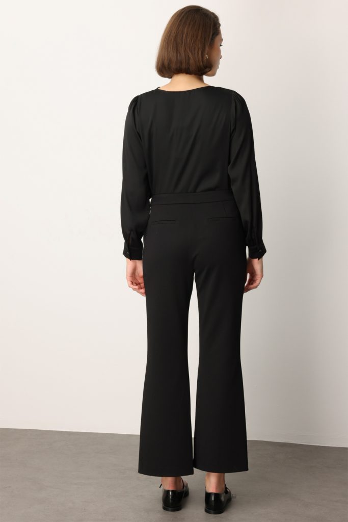 EKOL Zincir Aksesuarlı Bol Paça Pantolon 1021 - Siyah