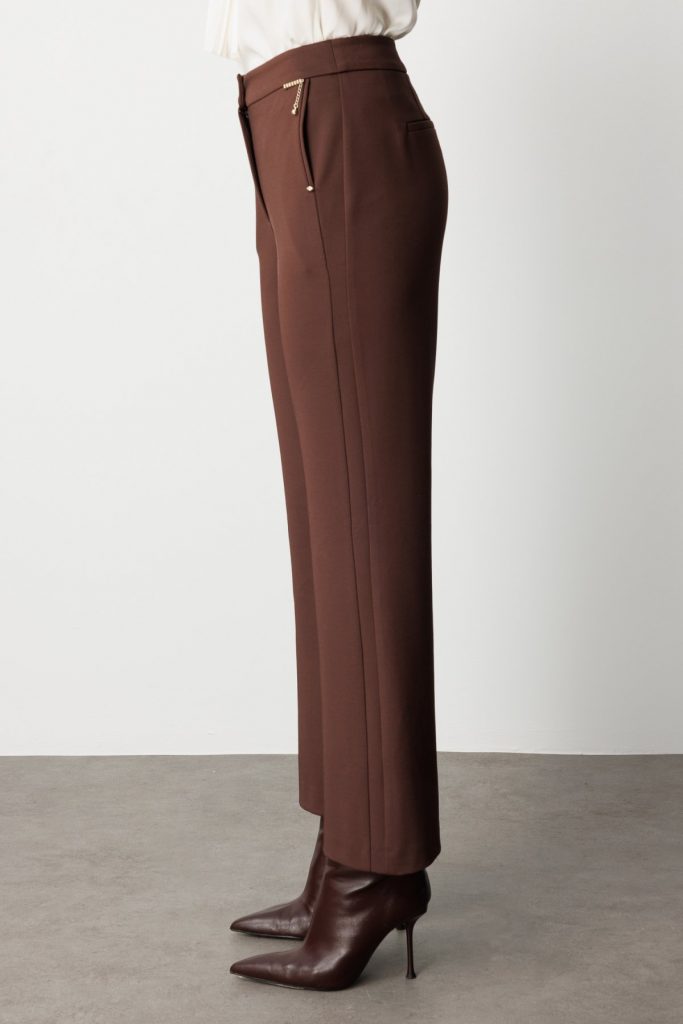 EKOL Zincir Aksesuarlı Bol Paça Pantolon 1021 - kahve