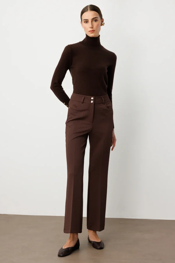 EKOL Yüksek Bel İspanyol Paça Pantolon 1023