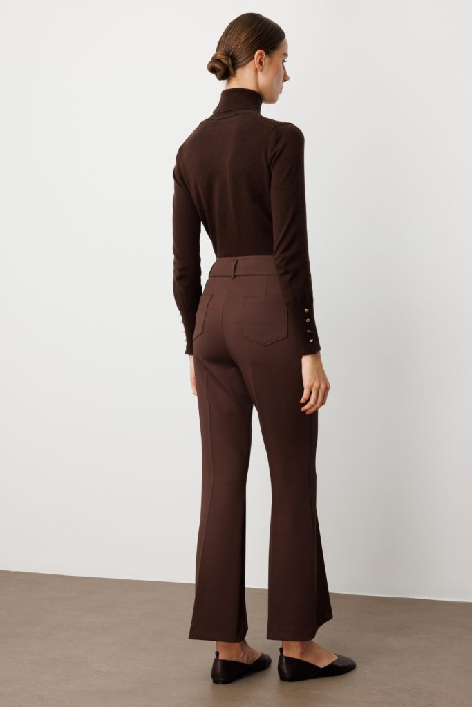 EKOL Yüksek Bel İspanyol Paça Pantolon 1023 - kahve