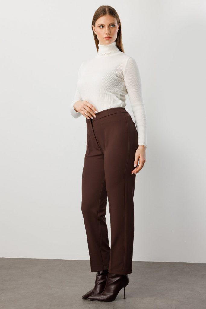 EKOL Dar Paça Cepsiz Pantolon 1025-26k - kahve