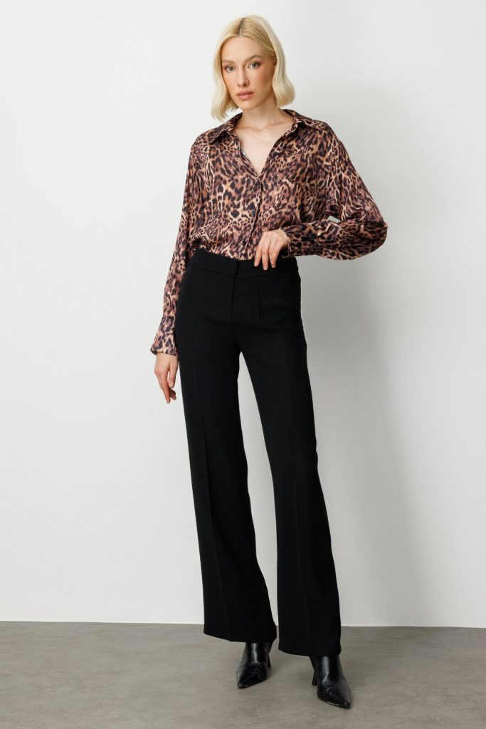 EKOL Kadın Krep Kumaş Bol Paça Pantolon 1031 - Siyah