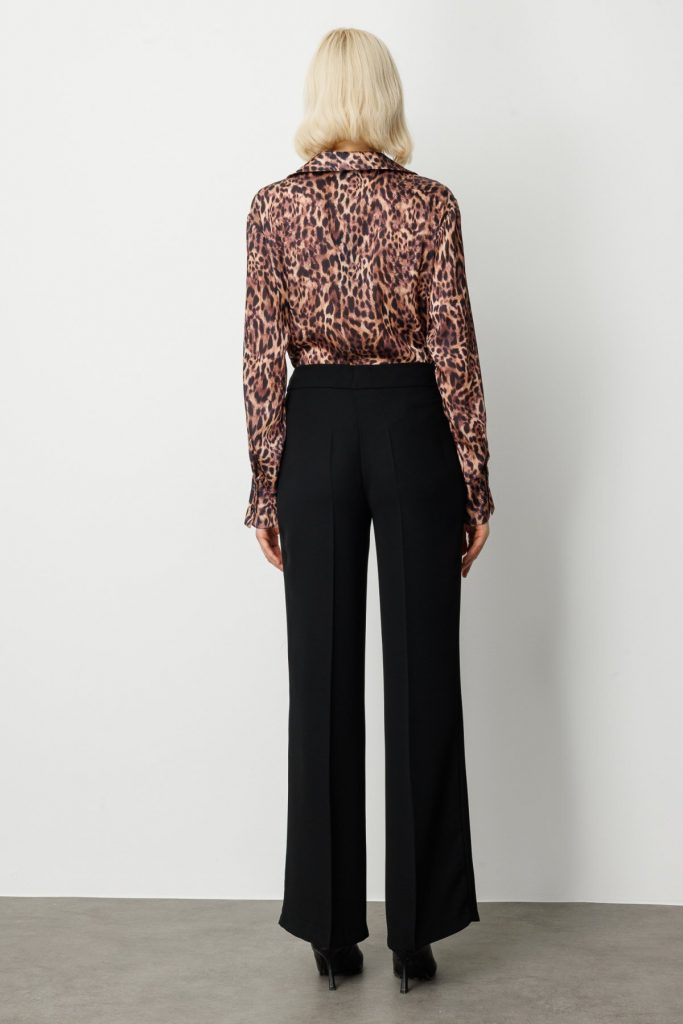 EKOL Kadın Krep Kumaş Bol Paça Pantolon 1031 - Siyah