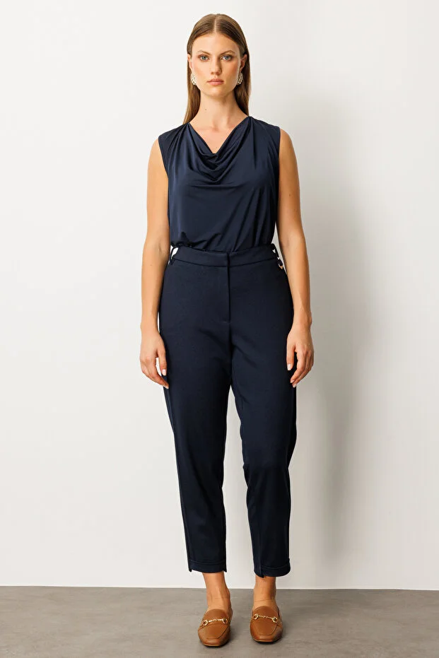 EKOL Beli Lastikli Aksesuar Detaylı Pantolon 1043 - Lacivert