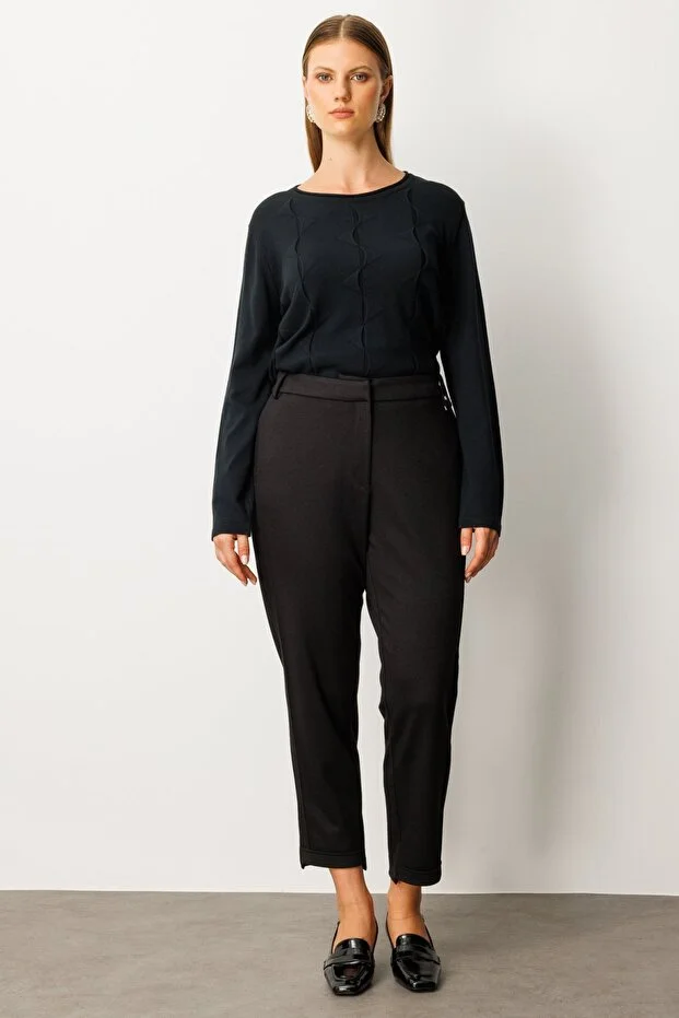 EKOL Beli Lastikli Aksesuar Detaylı Pantolon 1043 - Siyah