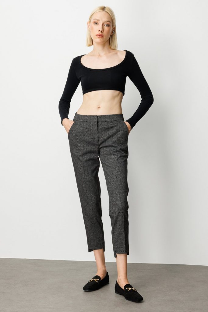 EKOL Desenli Dar Paça Pantolon 1067 - Siyah