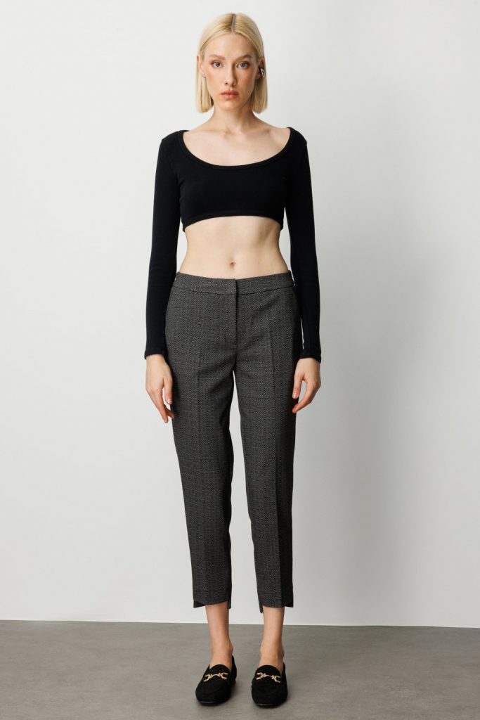 EKOL Desenli Dar Paça Pantolon 1067 - Siyah